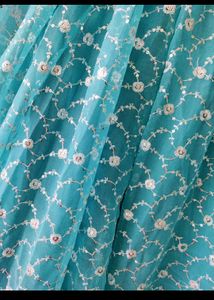 Teal Floral Sequin Fabric