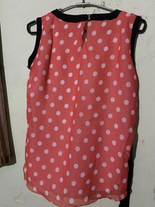 Very Affordable , Cute Cut Sleeves Top With Polka Print, Non Transparent,with Black Lace