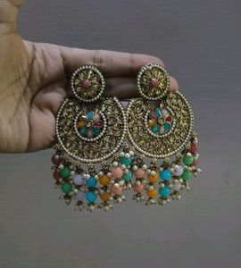 Elegant Ethnic Multicolour Pearl Earrings