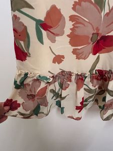 Cream-Coloured &amp; Maroon Floral Printed Dress