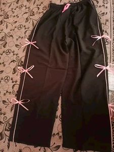 Trendy Black Bow Tie Track Pants