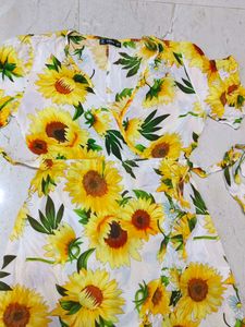Sunflower Print Wrap Dress