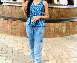 Blue Printed Tank Top