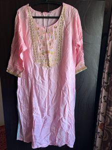 Pink Embroidered Kurta- XXL