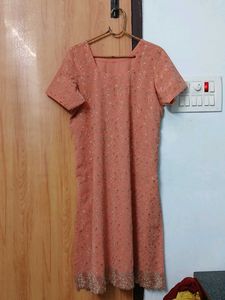 Peach Kurta set with dupatta and pant