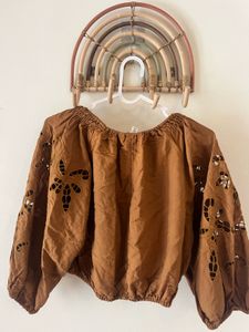 Brown Boho Peasant Top h&amp;m
