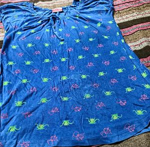 Cute Bug Print Blue Top