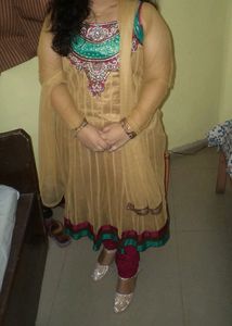 Golden A-line Kurta With Dupatta