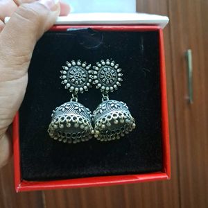 Oxidized Silver Jhumka Earrings