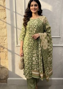 Green Printed Kurta Set