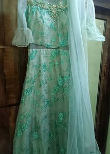 Beautiful Mint Green Embroidered Gown with Dupatta