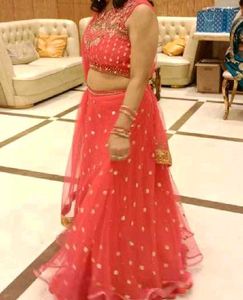 Red Lehnga Set In Net Fabric