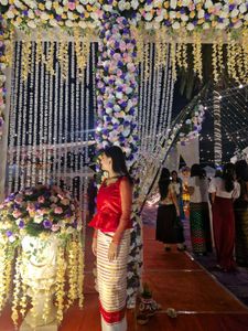 Red Blouse with Net Sleeves