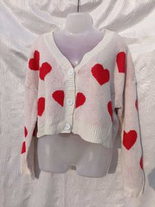 Shein Heart Print Button-Up Cardigan