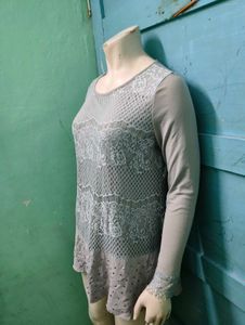 Embellished Laced Grey Dress
