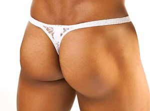 men&#39;s White Lace mesh Thong