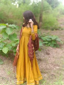 Mustard Anarkali With Banarasi Dupatta
