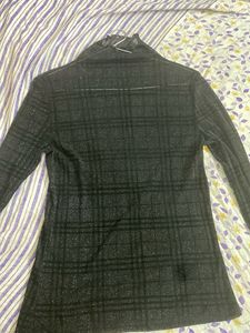 Sheer Shimmer Plaid  Long Sleeve Top