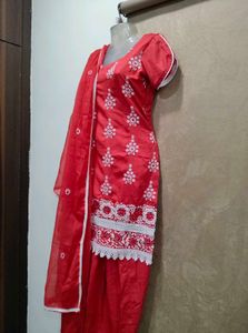 Red Embroidered Kurta Set