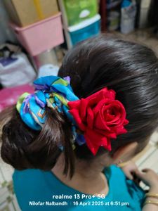 Hair Bun Pin In  Artificial Rose Flower