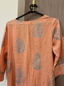 Elegant Peach Printed A-line Kurta