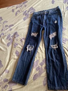 Ripped Straight Leg Jeans