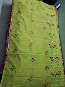 BrandNew Embroidary LimeGreen ChanderiCotton Saree