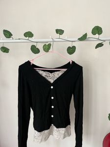 Black Lace Trim Cardigan