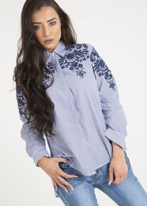 Striped Embroidered Button-Up Shirt