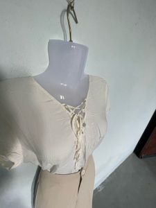 Cream Lace-Up Top