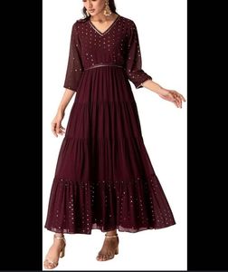 Maroon &amp; Golden Cocktail Maxi Dress