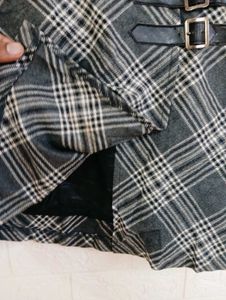 Plaid Mini Skirt with Buckle Detail