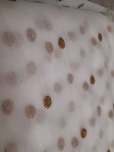 Gold Polka Dot Embroidered Dyeable Net Fabric