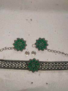 Green Stone Choker &amp; Earings Set