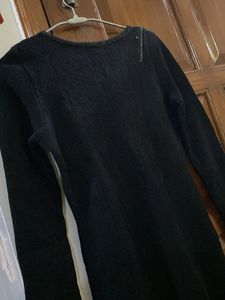 Chic Black Bodycon Woolen Dress