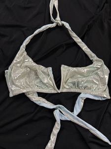 Shiny Silver Bikini Top
