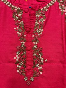 dark pink Embroidered Kurta Set