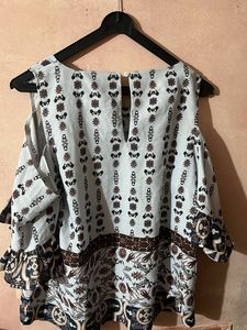 Cute Print Cold Shoulder Top