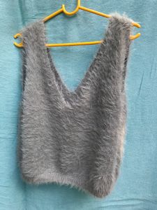 Grey Fuzzy Sleeveless Top