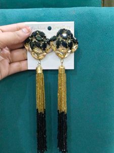 Black & Gold Tassel Earrings