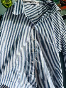 Casual Blue Striped Overshirt Only 1 Time Used💗