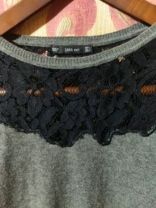 ZARA knit Top With Lace Detailing