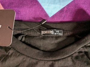 New Black Crop Top With Hot Pink Graphic