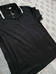 Calvin Klein Men Black Cotton Collar Zip Tshirt
