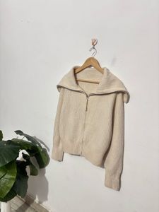 Beige Zipper Cardigan