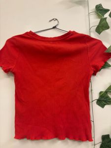 Red Ribbed Ruffle Tee