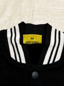 Varsity Bomber Jacket Black Faux Leather Sleeves