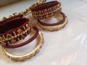 Elegant Maroon &amp; Gold Bangles