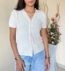 White Knit Button-Up