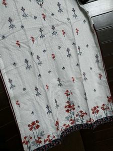 White Floral Printed Kurta With Dupatta